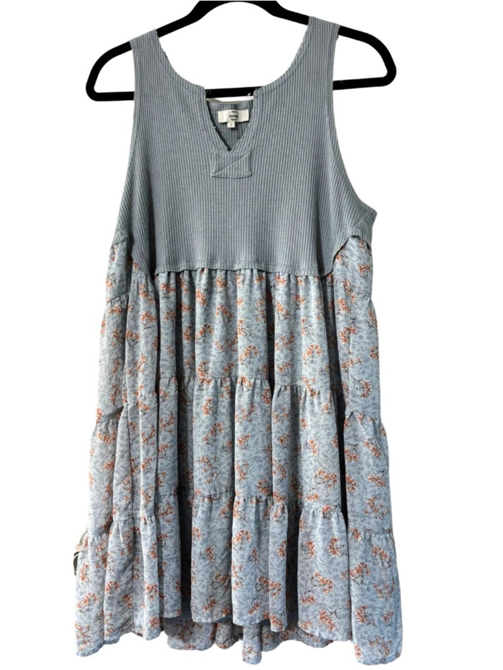 entro Blue Floral Tiered Tank Dress with Orange Accents
